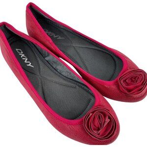 DKNY Pink Ballet Flats Steffi Size 8.5 Textile EUC Rosette